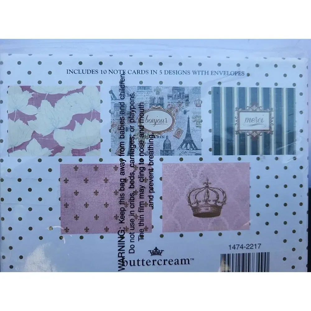 Buttercream 10 Note Cards Paris Merci Bonjour NEW With Envelopes